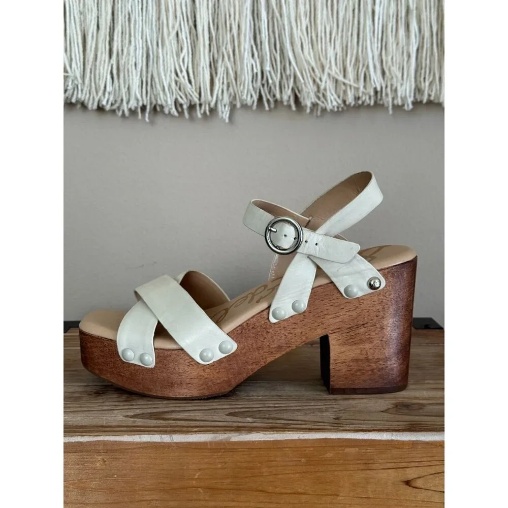 Sam Edelman Josephine Modern Ivory Leather Open Toe Platform Sandals Size 9.5